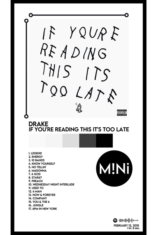 Drake - 'If You’re Reading This It’s Too Late' 12x18 Poster