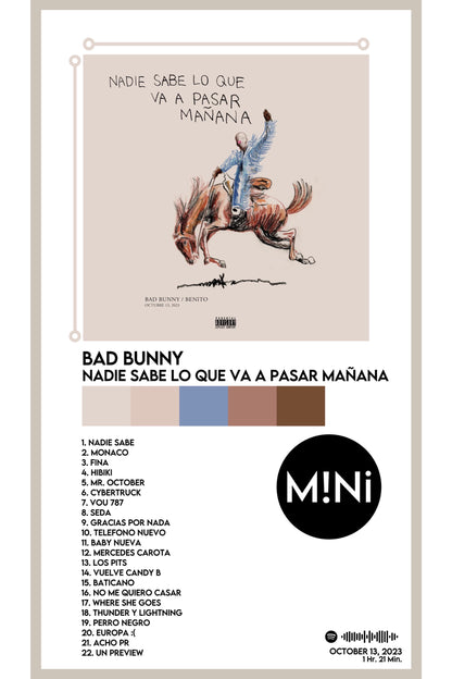 Bad Bunny - 'Nadie Sabe Lo Que Va A Pasar Mañana' 12x18 Poster